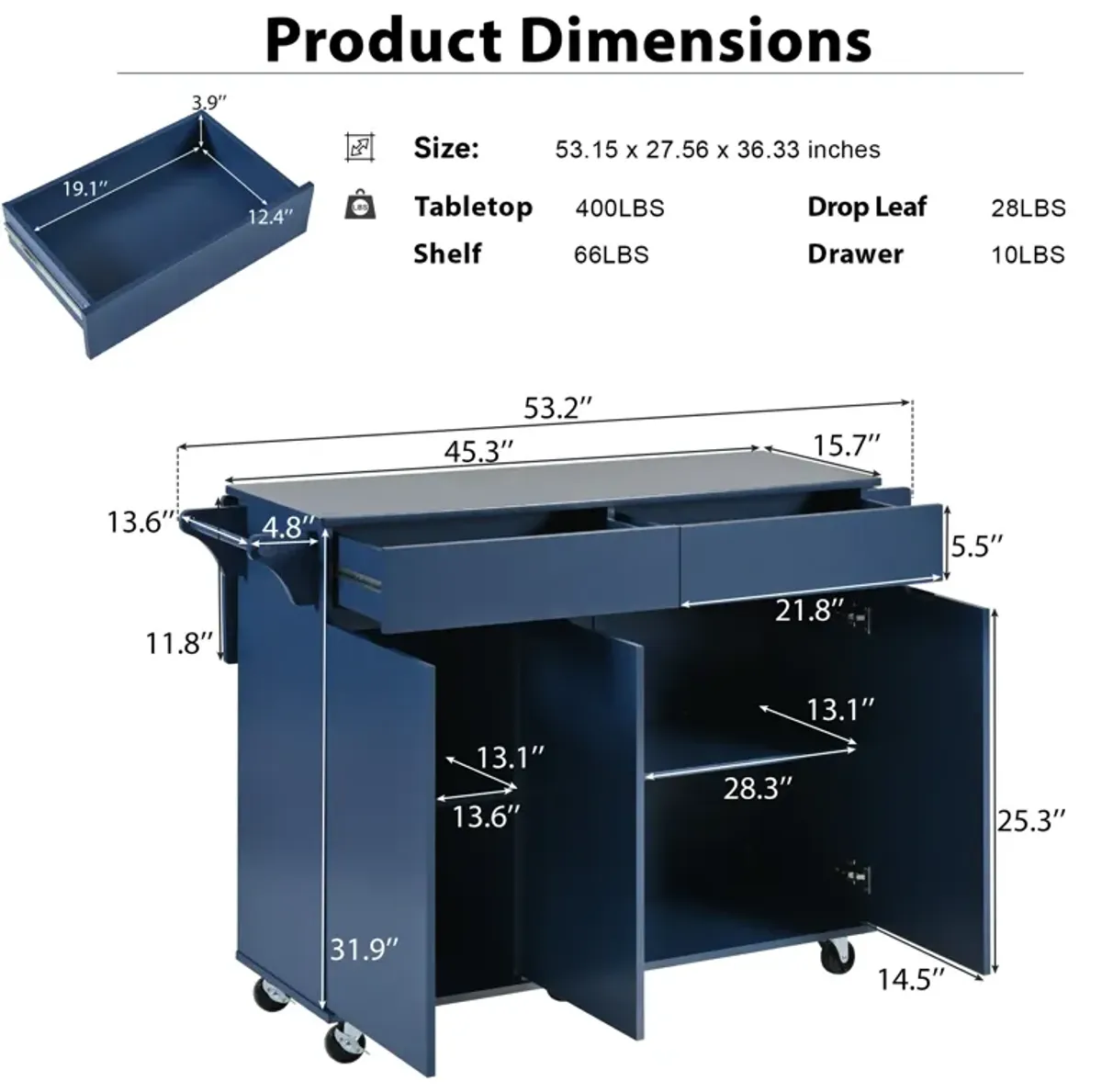 Merax Kitchen Island with Drop Leaf and Spice Rack