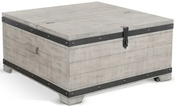 Nelly Square Coffee Table w Casters, Lift Top, Gray Mahogany Wood - Benzara