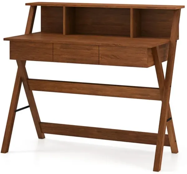 Hivvago Mid Century Home Office Desk with 3 Storage Drawers and Monitor Stand