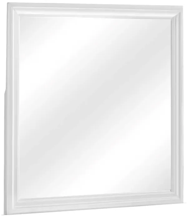 Square Molded Wooden Frame Dresser Mirror, White and Silver-Benzara