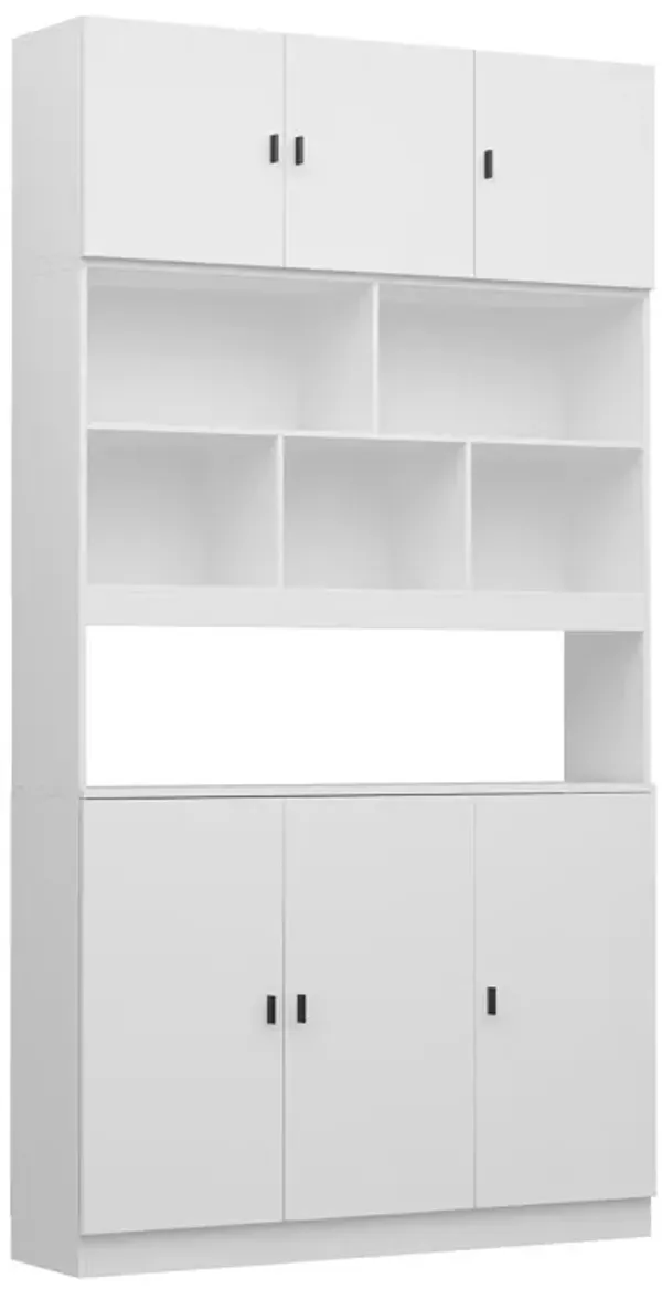 FUFU&GAGA White Storage Cabinet with Glass Doors & Open Shelf, 25mm+15mm+12mm PB Board Construction, Modern Multi-Functional Wardrobe (47.2 x 12.2 x 87.8 in)