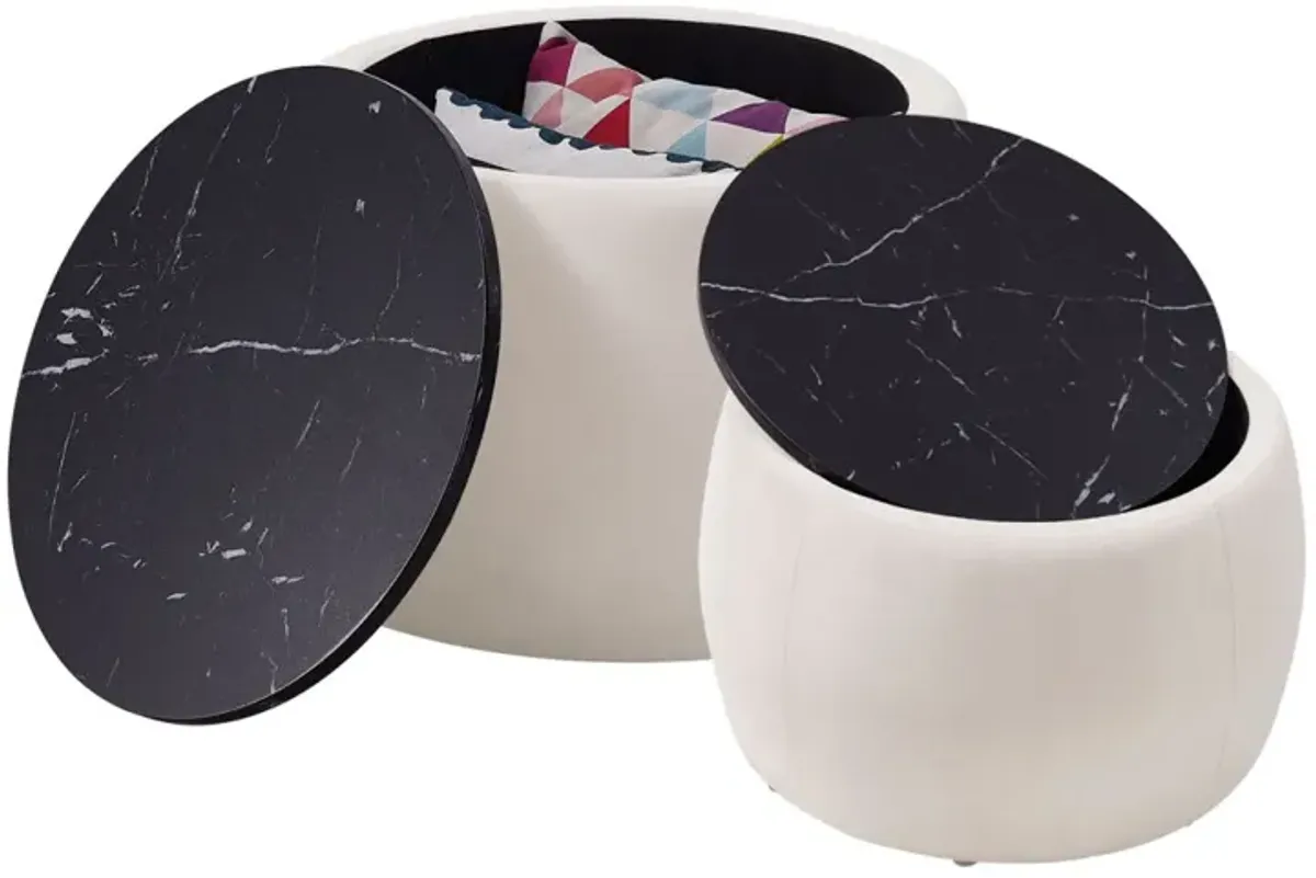 Set Of 2 Nesting Round Storage Ottoman, Coffee Table Footstool With MDF Cover For Living Room