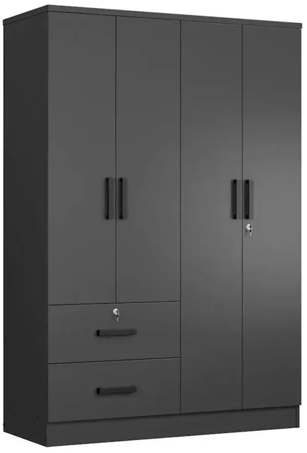 4 Doors Wardrobe 2 Drawers with Shelves 48 inch Wide and 72 high (Black)