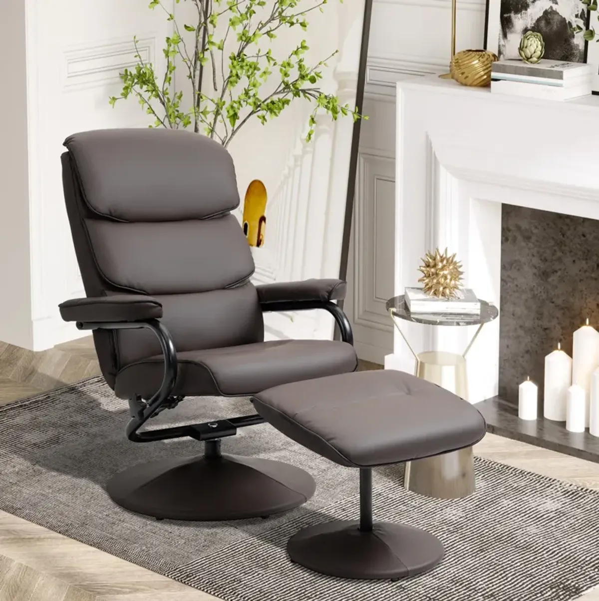 Brown Relaxation Set: Recliner Chair with Ottoman in PU Leather