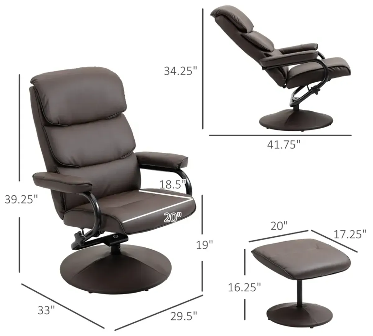 Brown Relaxation Set: Recliner Chair with Ottoman in PU Leather