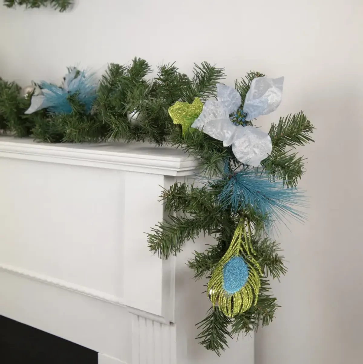 6' x 9" Peacock Feather and Poinsettia Artificial Christmas Garland  Unlit