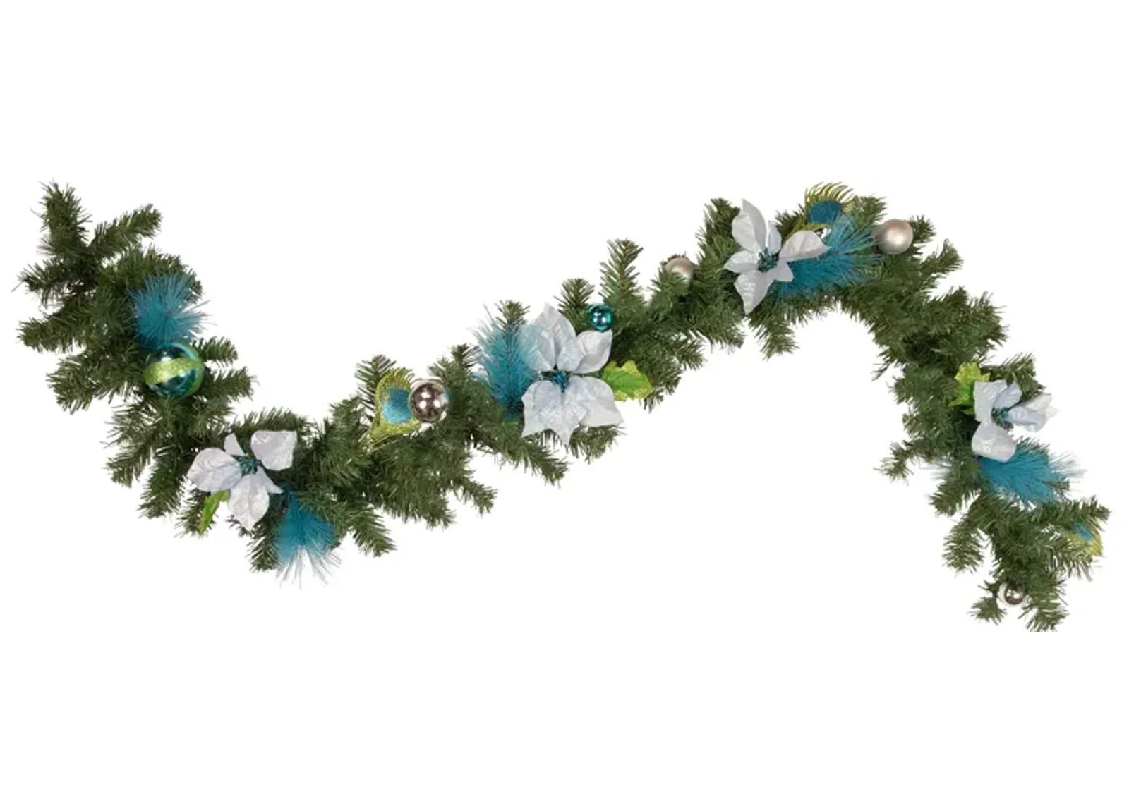 6' x 9" Peacock Feather and Poinsettia Artificial Christmas Garland  Unlit