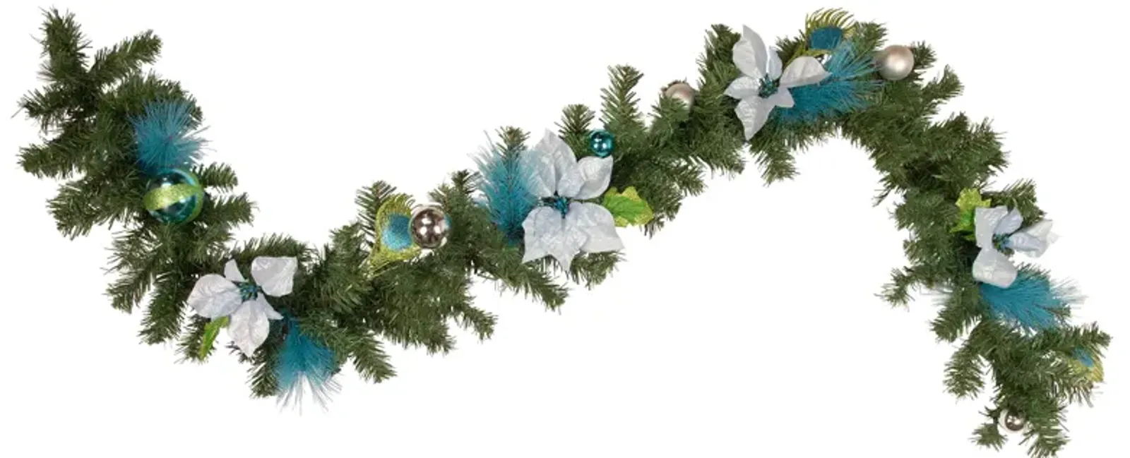 6' x 9" Peacock Feather and Poinsettia Artificial Christmas Garland  Unlit