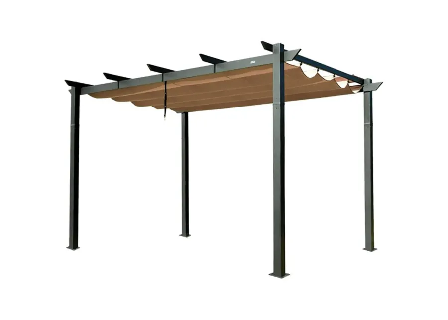 MONDAWE 10 ft. x 13 ft. Dark Gray Polyester Outdoor Patio Gazebo Steel Frame Grape Pergola with Retractable Shade Canopy