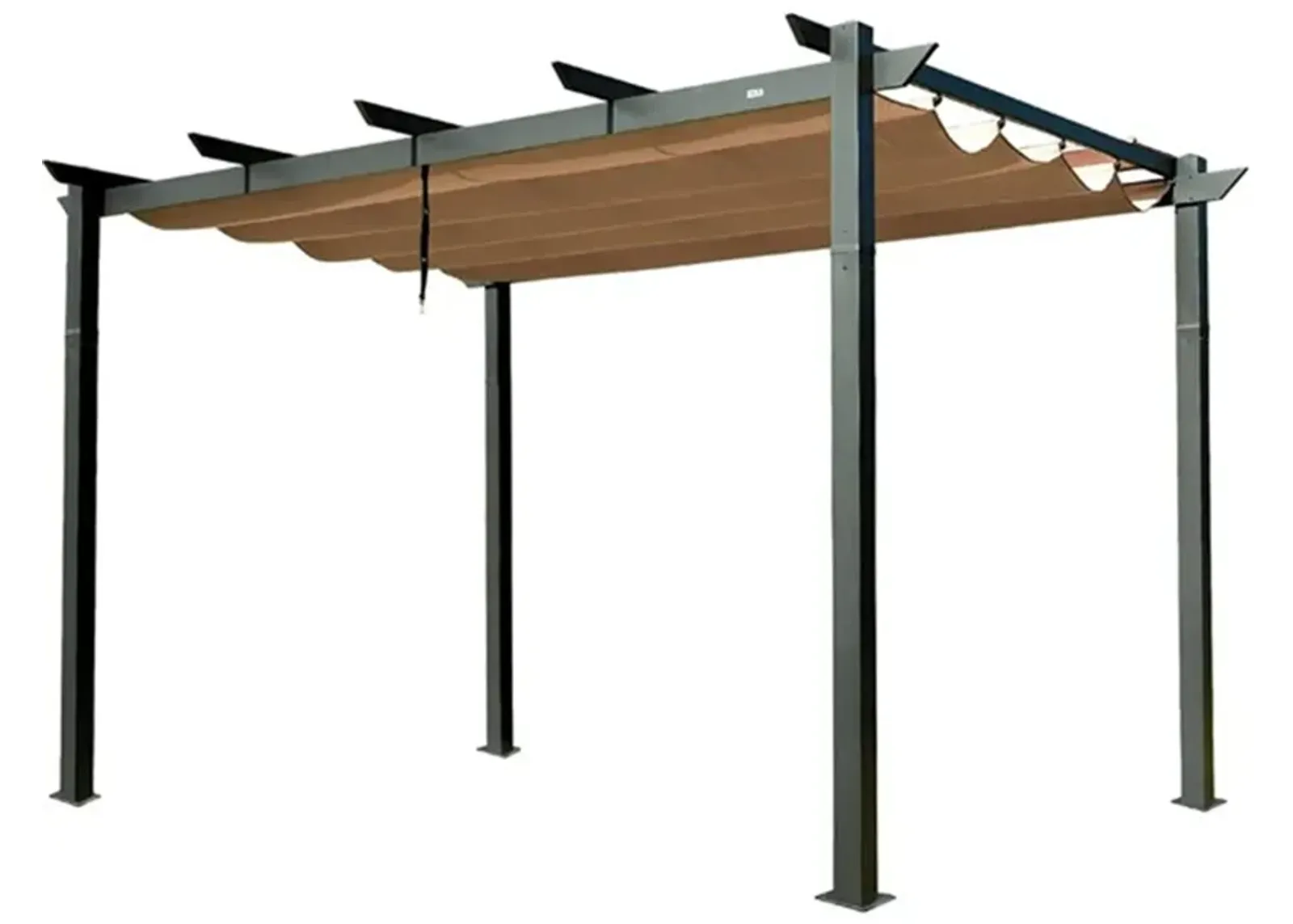 MONDAWE 10 ft. x 13 ft. Dark Gray Polyester Outdoor Patio Gazebo Steel Frame Grape Pergola with Retractable Shade Canopy