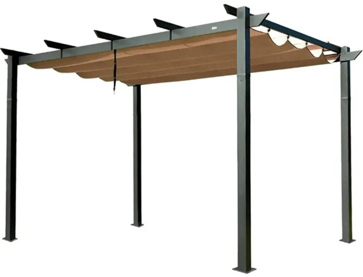 MONDAWE 10 ft. x 13 ft. Dark Gray Polyester Outdoor Patio Gazebo Steel Frame Grape Pergola with Retractable Shade Canopy