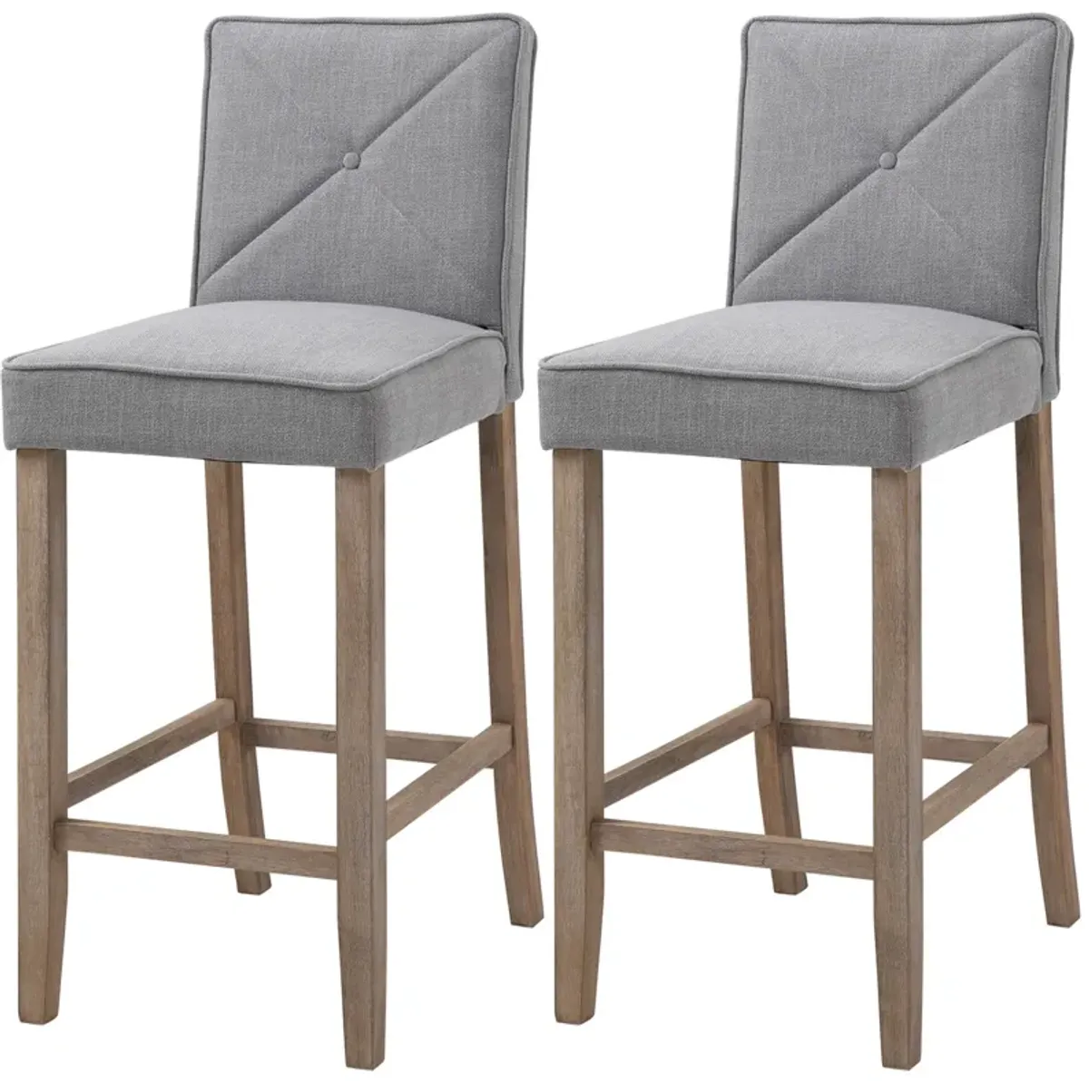 2 PCs Bar Stools Dining Chair w/ Footrest, Solid wood leg Home Pub,Beige