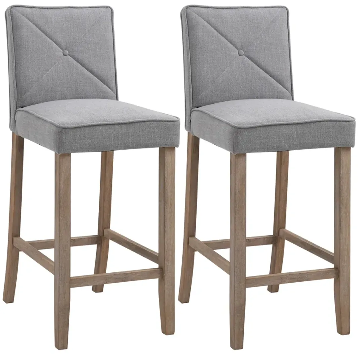 2 PCs Bar Stools Dining Chair w/ Footrest, Solid wood leg Home Pub,Beige