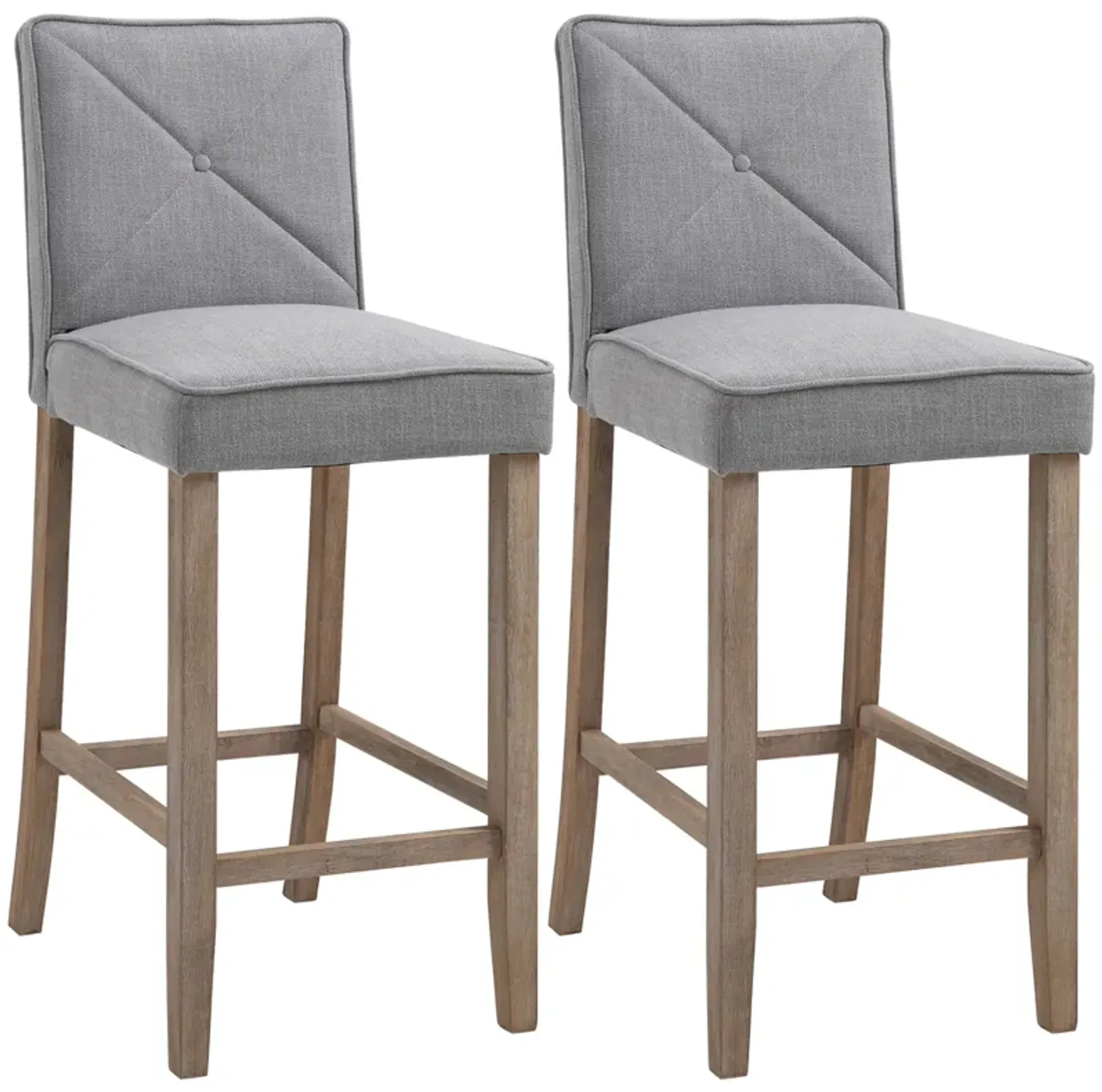 2 PCs Bar Stools Dining Chair w/ Footrest, Solid wood leg Home Pub,Beige