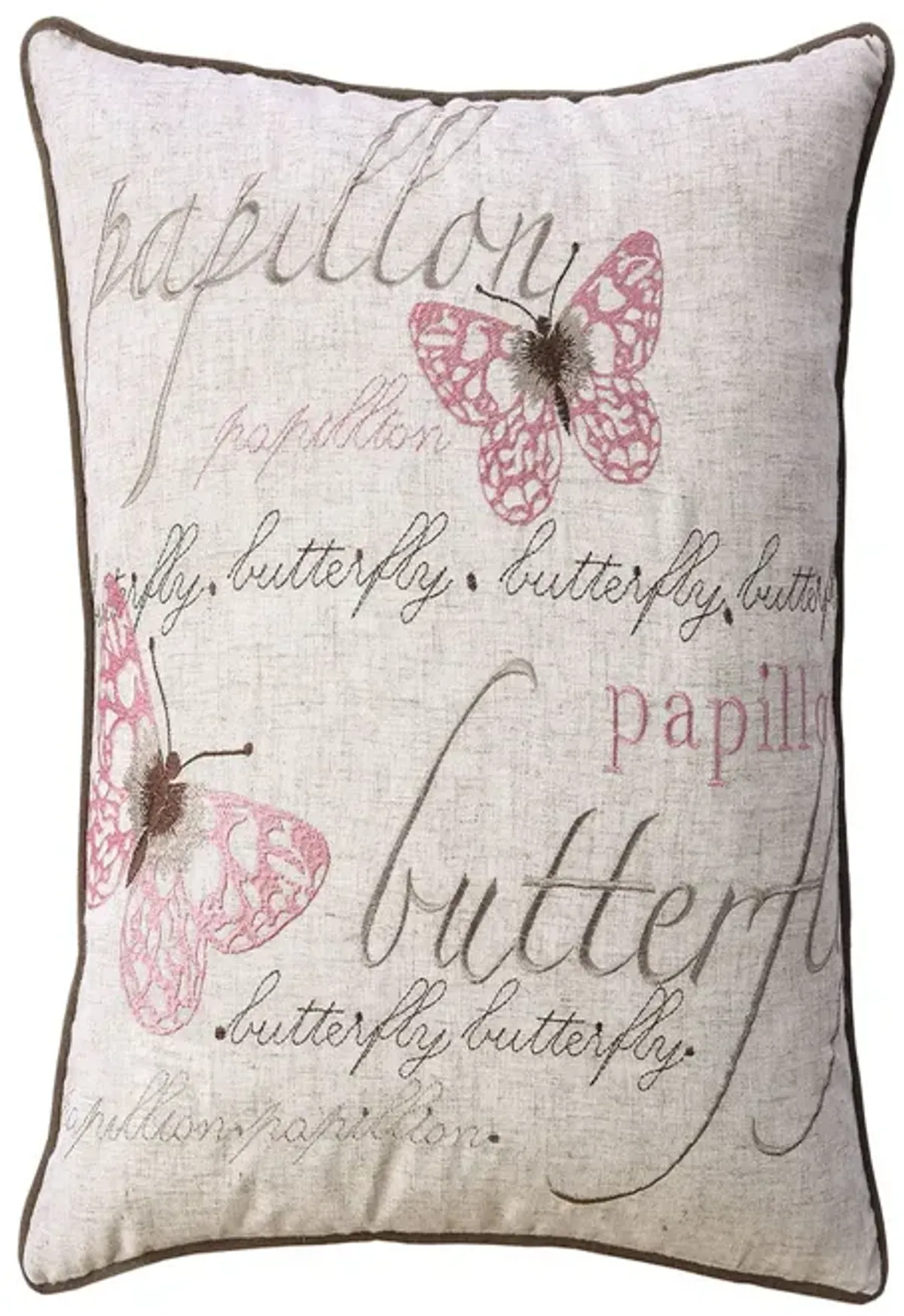 Contemporary Style Set of 2 Throw Pillows With Butterfly Motifs , natural-Benzara
