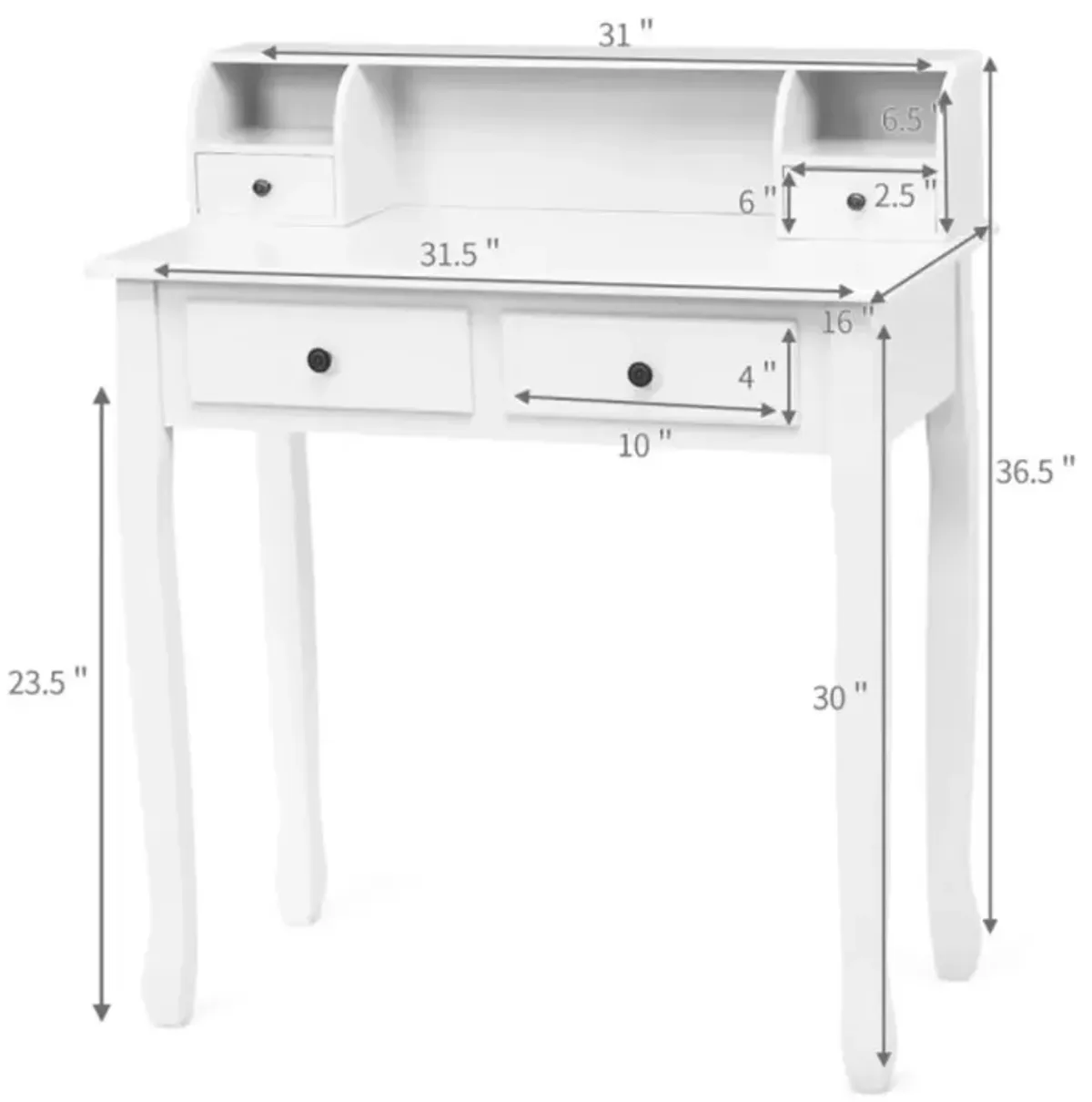 Hivvago Writing Desk 2-Tier Vanity Desk Computer Desk with 4 Drawers