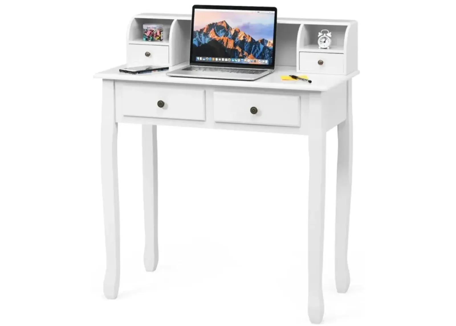 Hivvago Writing Desk 2-Tier Vanity Desk Computer Desk with 4 Drawers