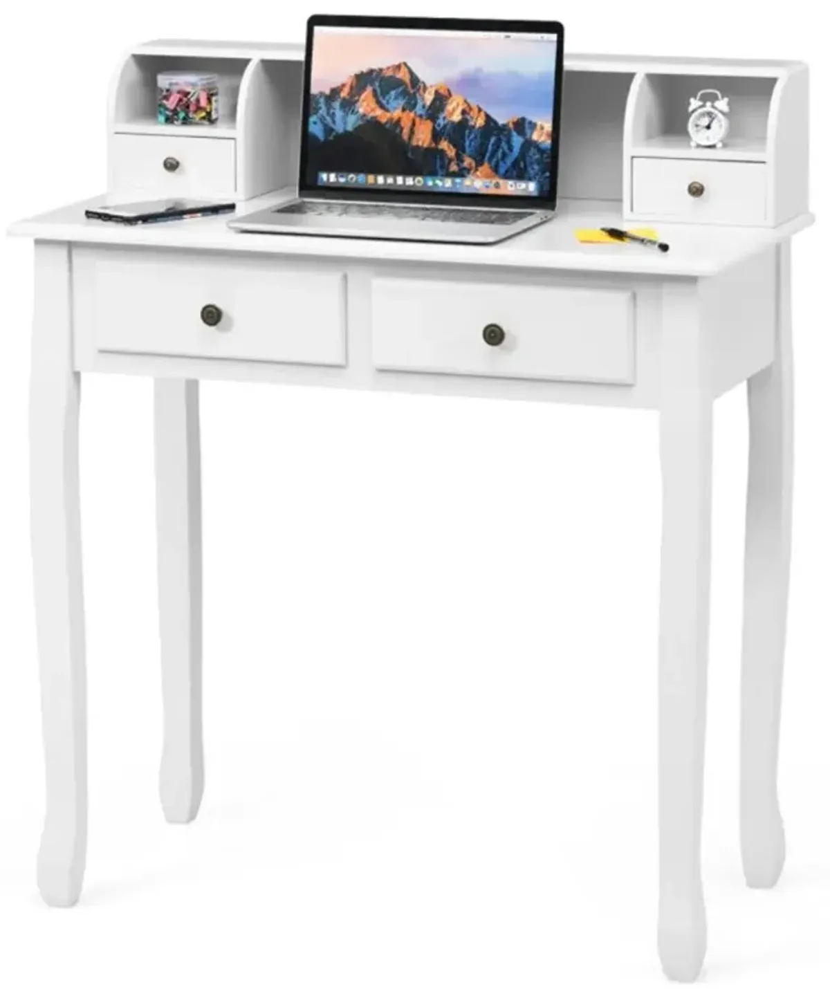 Hivvago Writing Desk 2-Tier Vanity Desk Computer Desk with 4 Drawers