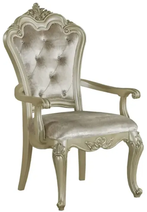 Siq 27 Inch Dining Armchair Set of 2, Upholstered, Champagne Gold, Silver - Benzara