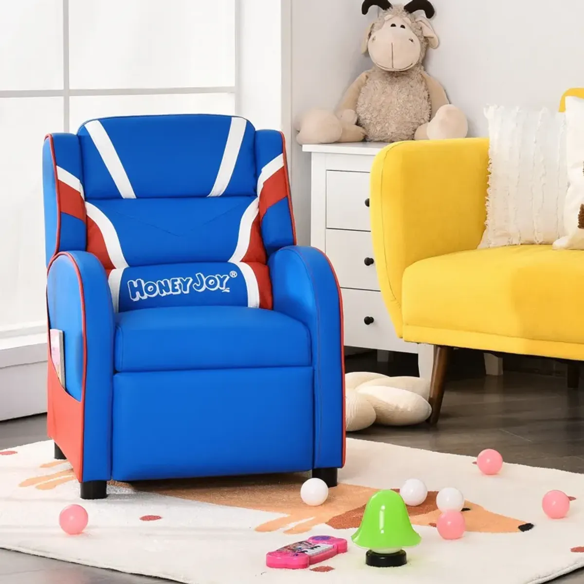 Kids Leather Recliner Chair with Side Pockets