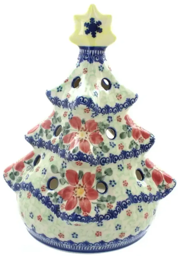 Blue Rose Polish Pottery Poinsettia Christmas Tree Luminary
