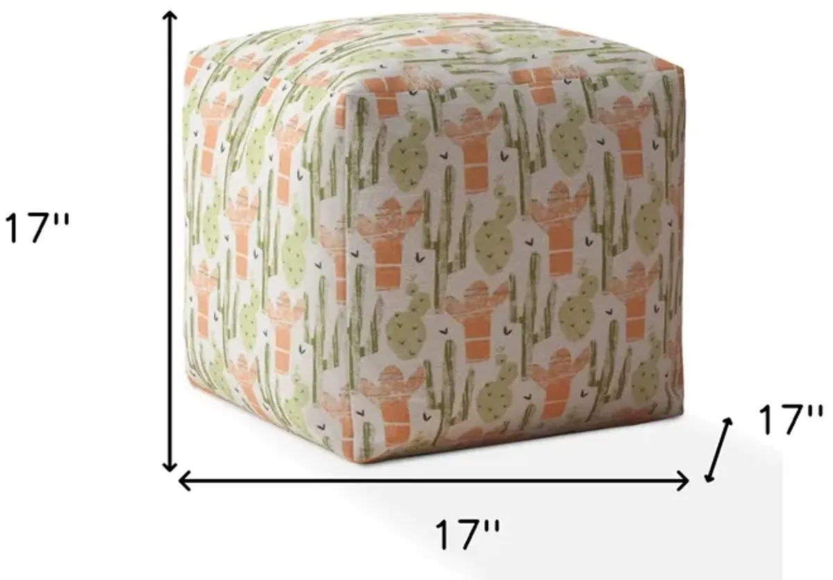 Hivvago 17" Orange And Green Cotton Floral Pouf Ottoman