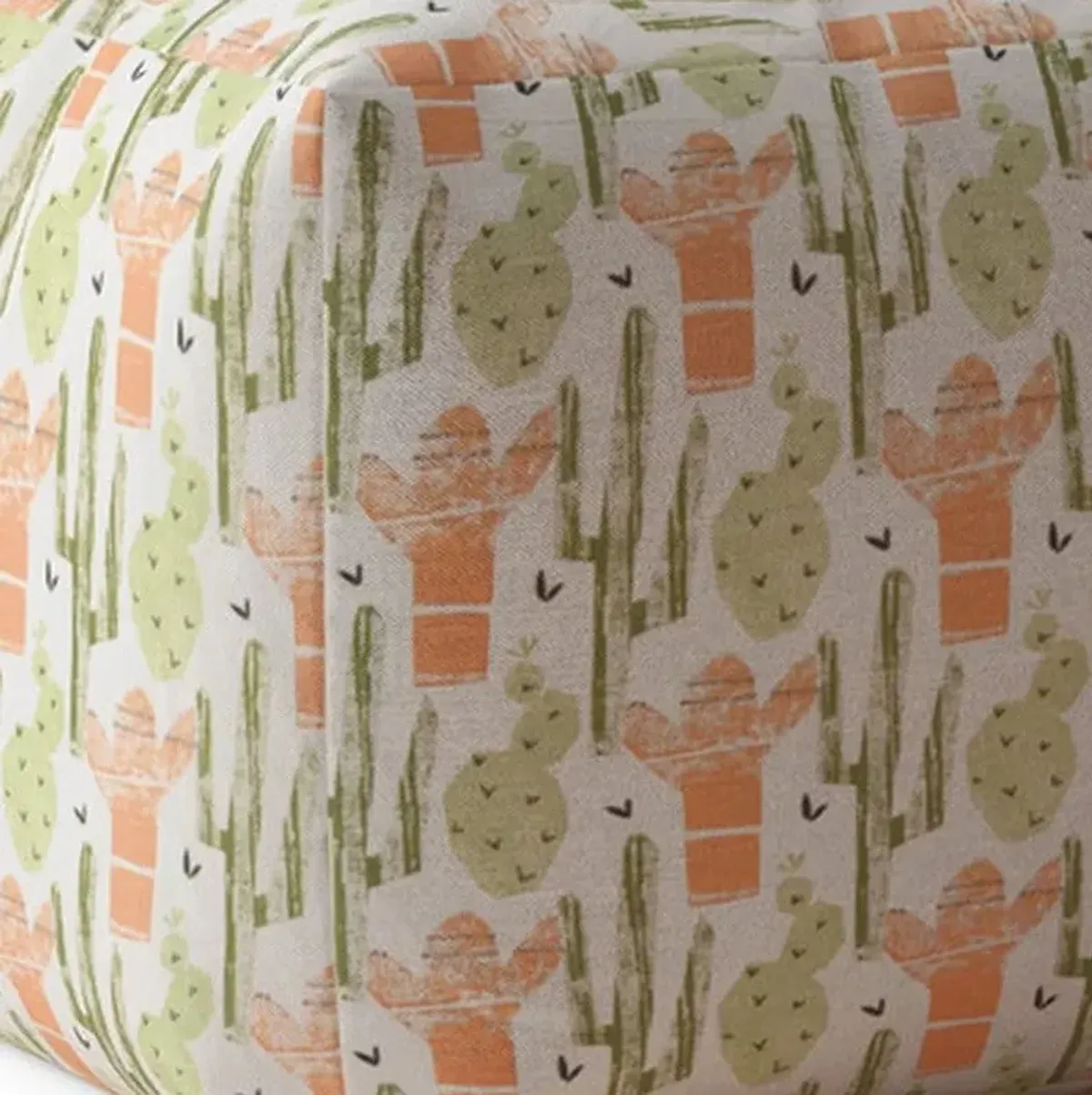 Hivvago 17" Orange And Green Cotton Floral Pouf Ottoman