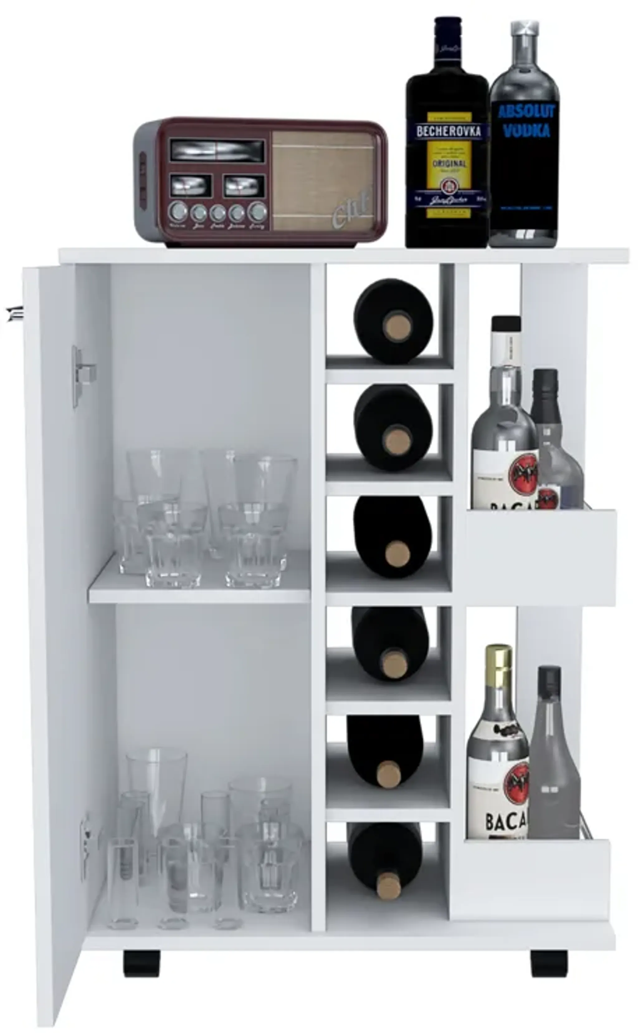 Depot E Shop Magda Bar Cart Four Casters Six Built In Wine Rack Single ...