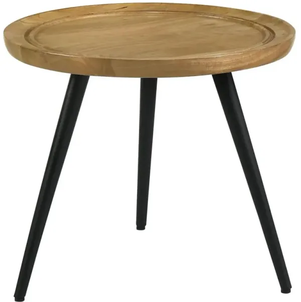 Zoe Round End Table with Trio Legs Natural and Black