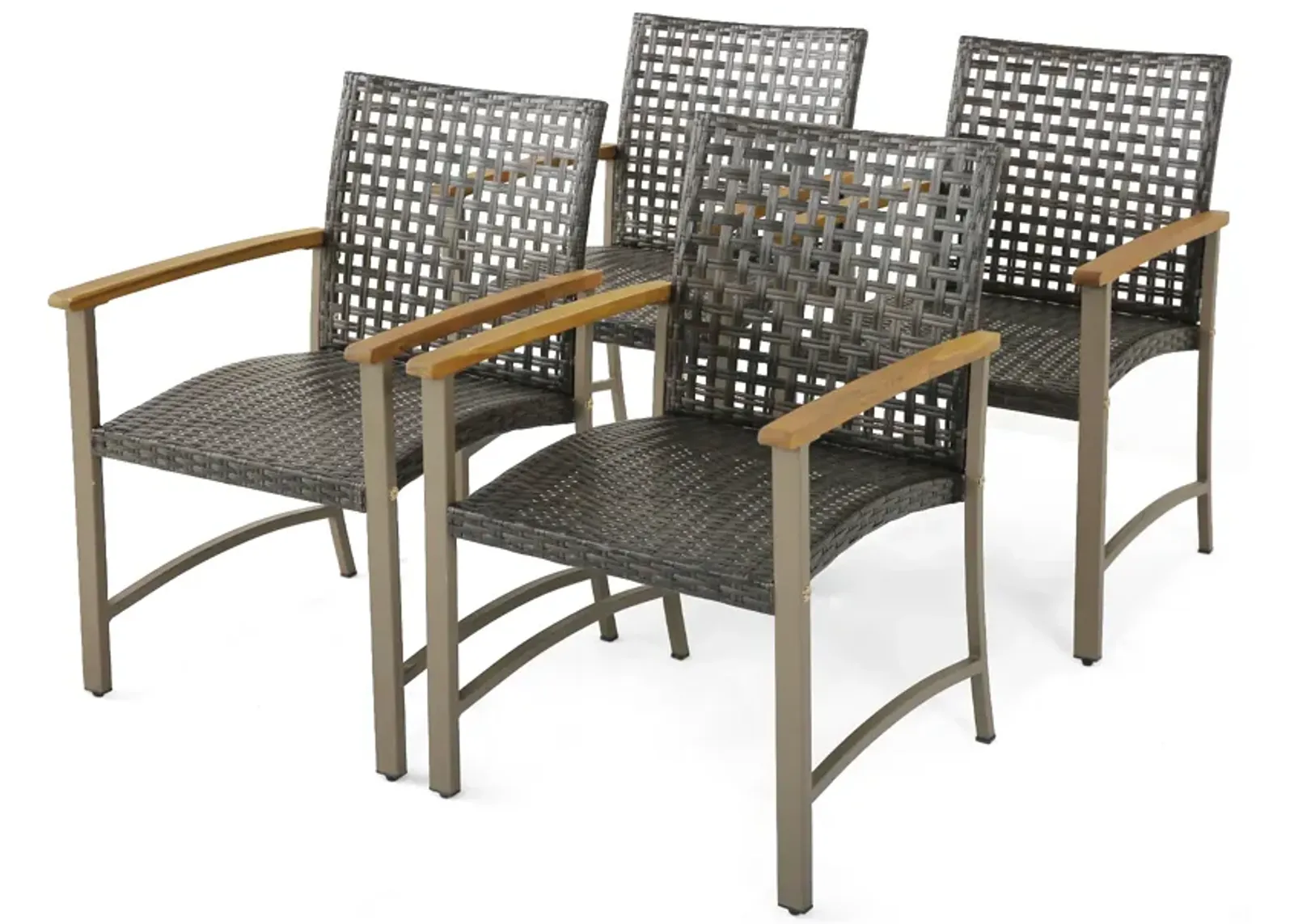 Set of 4 Patio Rattan Dining Chairs with Acacia Wood Armrests-Set of 4