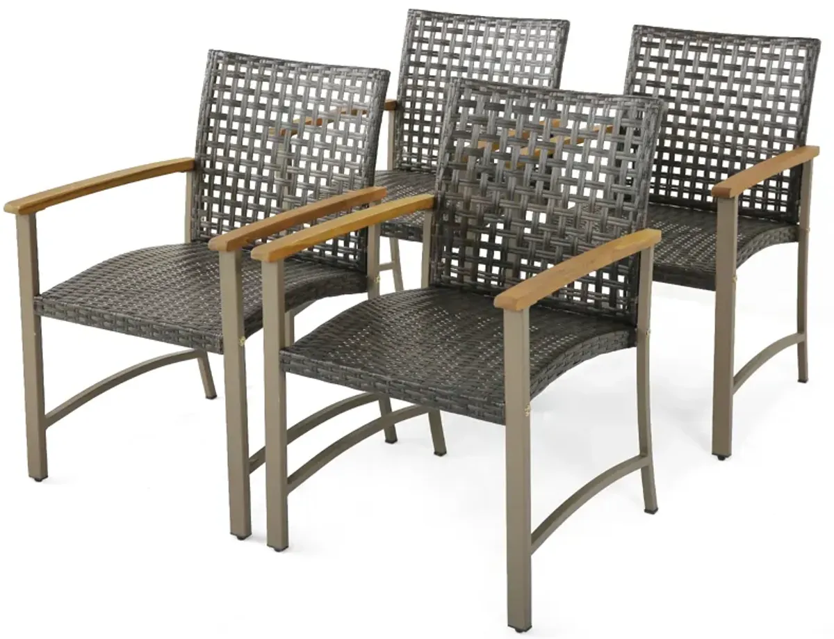 Set of 4 Patio Rattan Dining Chairs with Acacia Wood Armrests-Set of 4