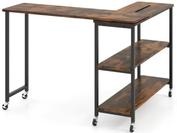 Hivvago Patented Large 360-Degree Free Rotating Sofa Side Table with Wheels and Storage Shelf