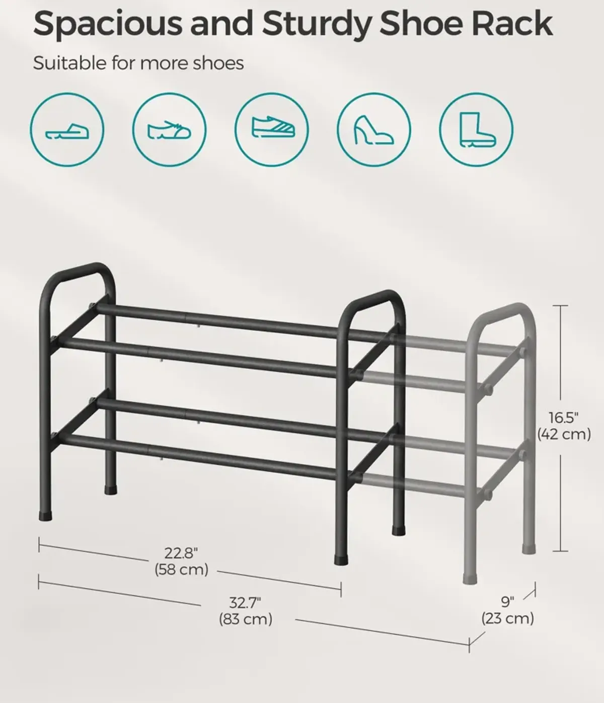 2-Tier Durable Metal Shoe Rack Organizer with Space-Saving Design for Shoes and Storage