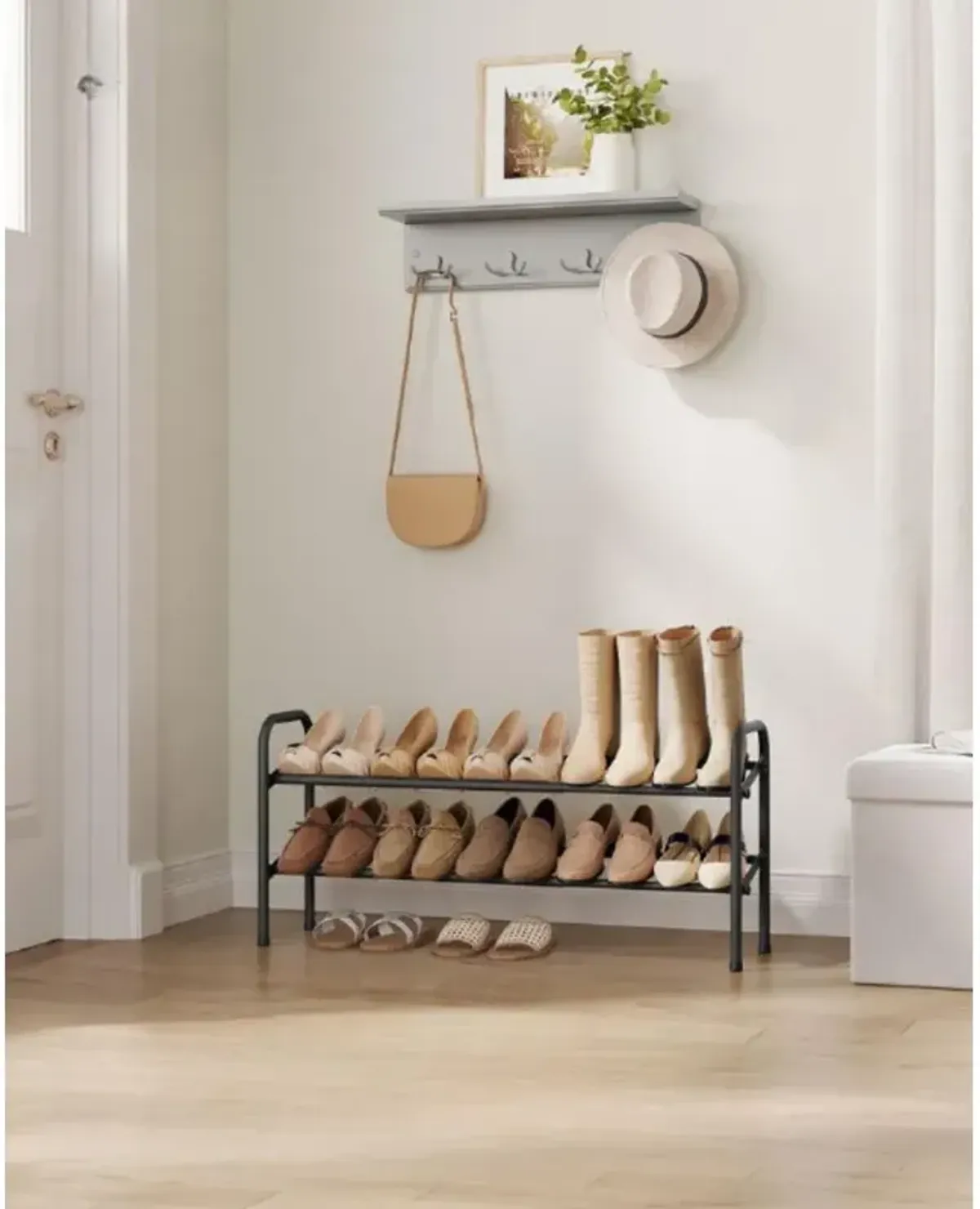 2-Tier Durable Metal Shoe Rack Organizer with Space-Saving Design for Shoes and Storage