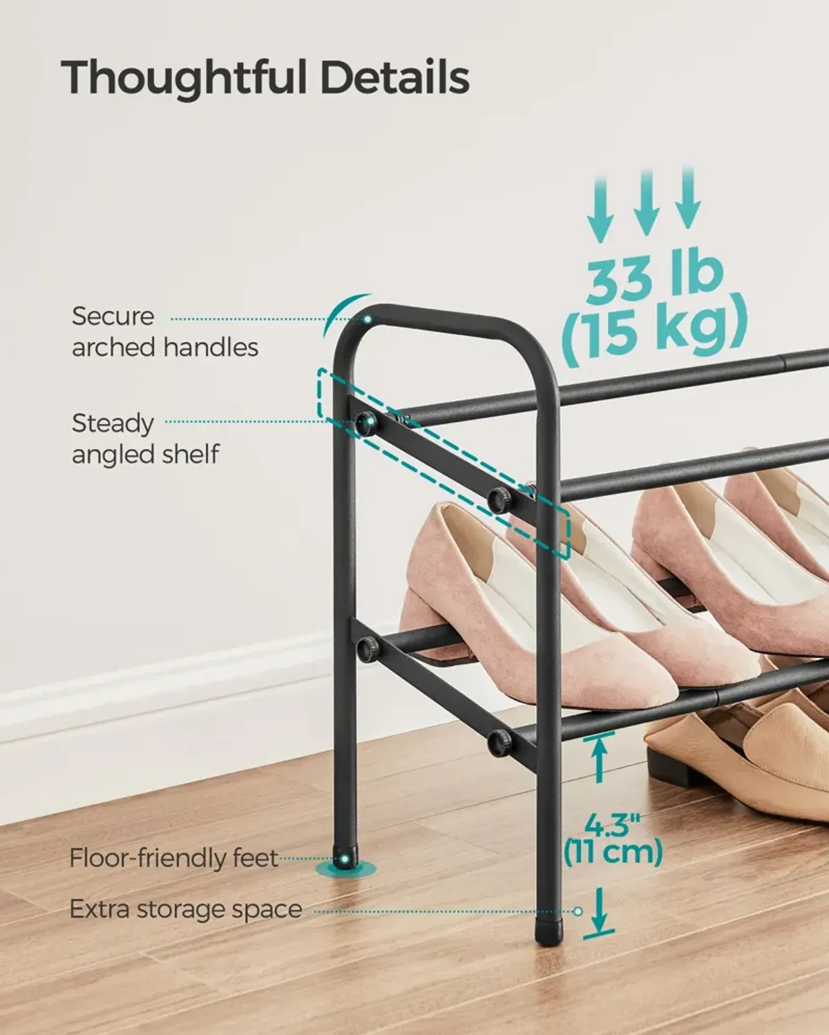 2-Tier Durable Metal Shoe Rack Organizer with Space-Saving Design for Shoes and Storage