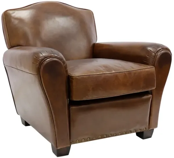 Pasargad Home Palermo Genuine Leather Wing Chair, Brown
