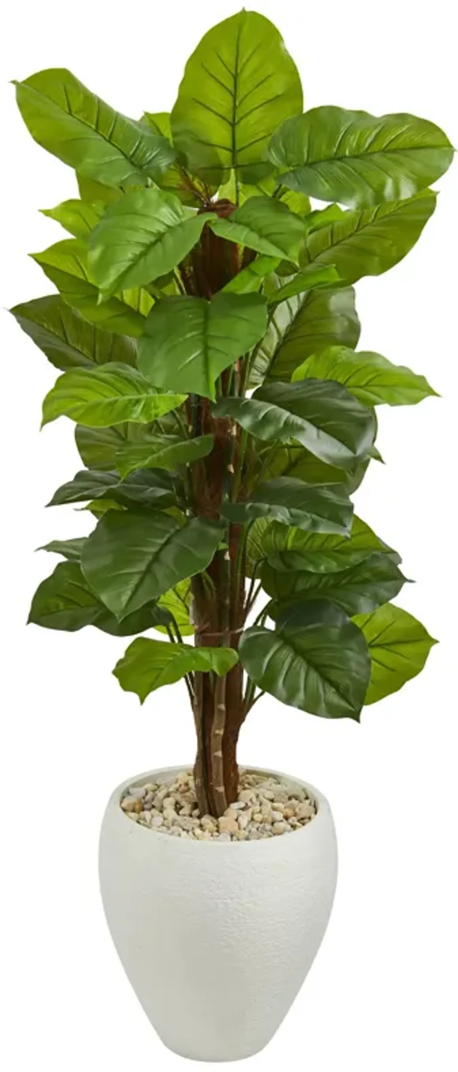 Hivvago 5 Feet Large Leaf Philodendron Artificial Plant in White Oval Planter (Real Touch)