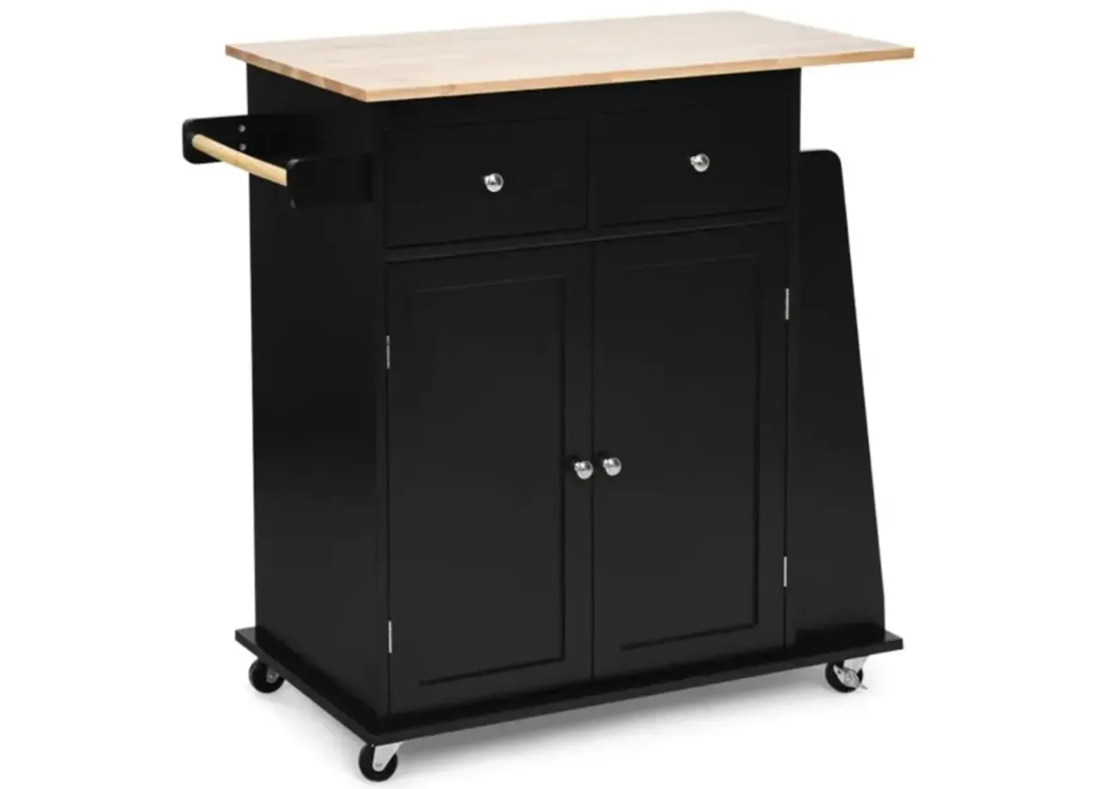 Hivvago Rubber Wood Countertop Rolling Kitchen Island Cart