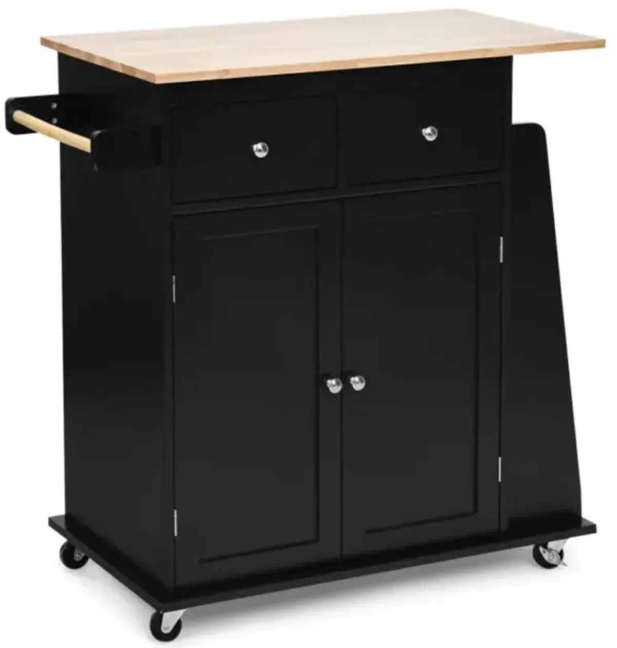 Hivvago Rubber Wood Countertop Rolling Kitchen Island Cart