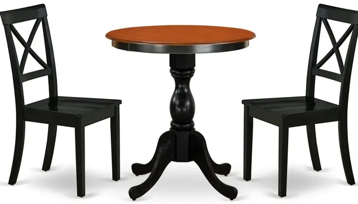 East West Furniture 3-Piece Modern Dining Set Contains a Dining Table and 2 Wooden Chairs with X back - Black Finish