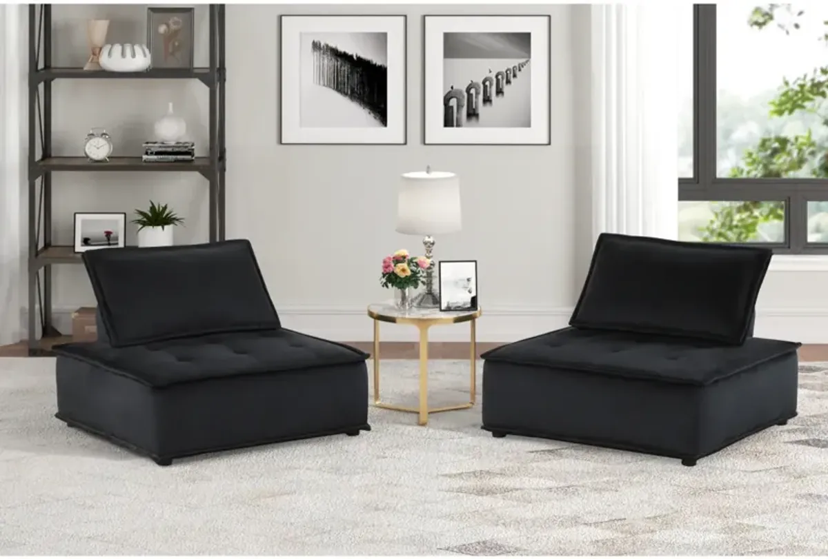 Anna Black Velvet Set Of 2 Armless Lounge Chair