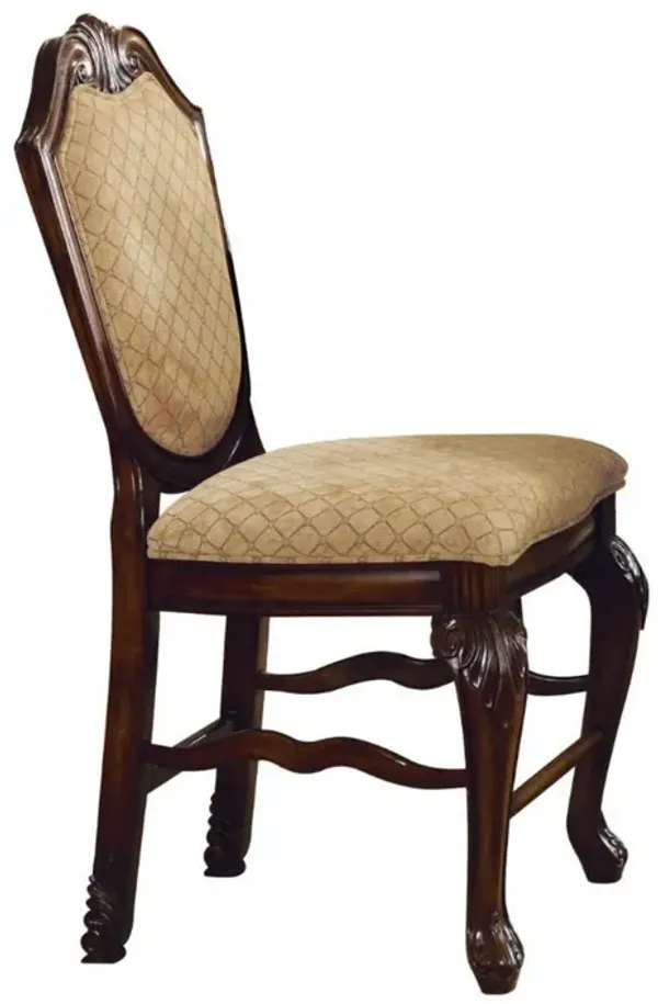 Loki 24 Inch Counter Height Chair Set of 2, Beige Fabric, Crown Top Back  - Benzara