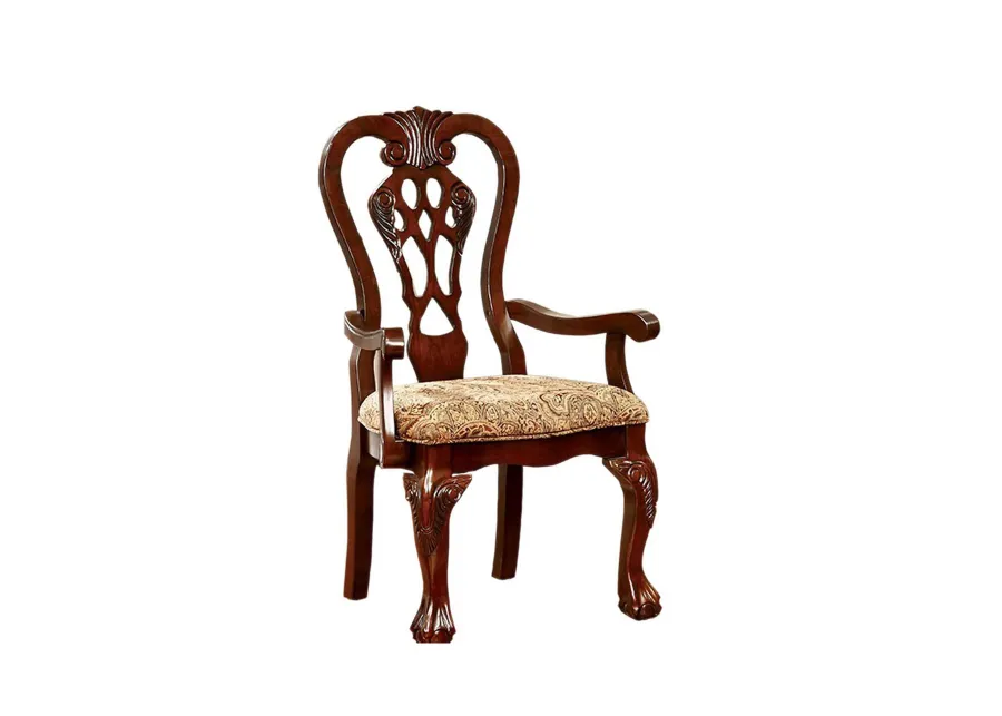 Elana Traditional Arm Chair With fabric, Brown Cherry Finish, Set of 2-Benzara