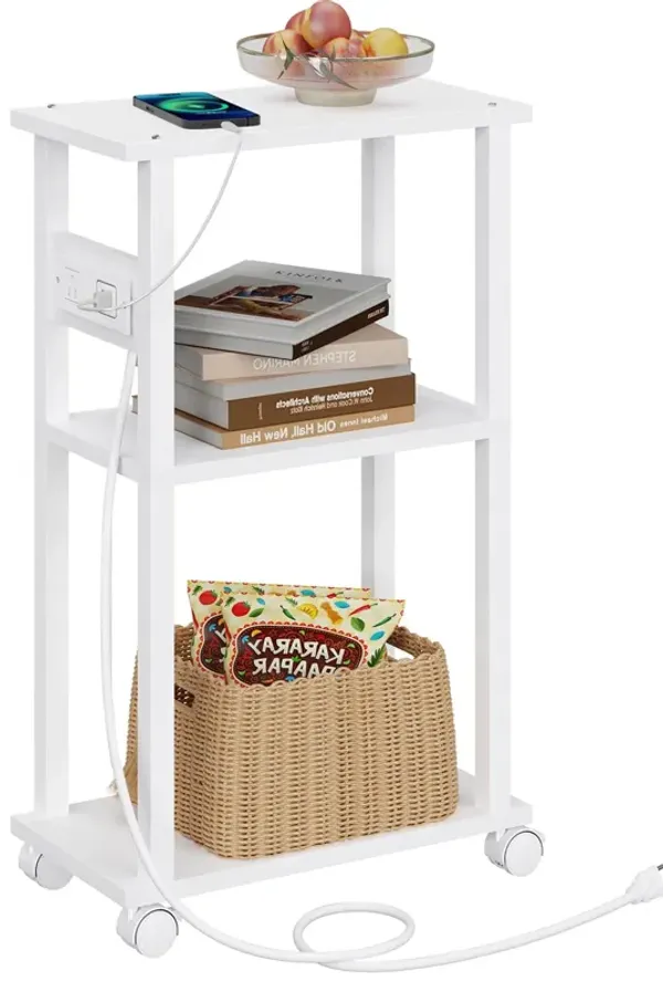 TUTOTAK Small Narrow Side Table with Charging Station, Skinny End Table for Small Spaces, Slim Nightstand with USB Ports and Out