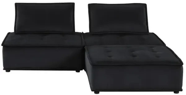 Lilola Home Anna Black Velvet 3 Pc Sectional Sofa Ottoman