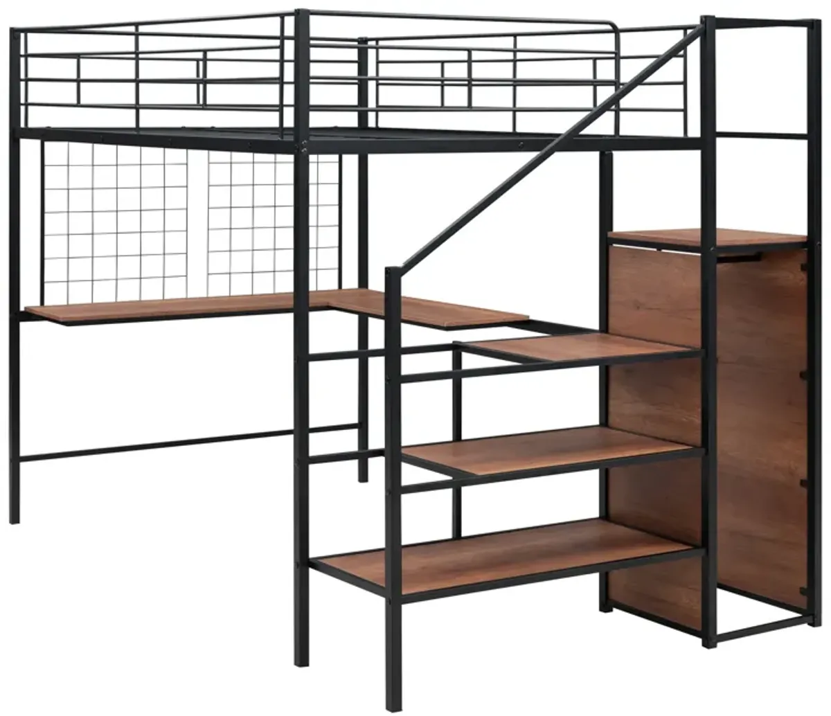 Merax  Metal Loft Bed with Desk and Wardrobe