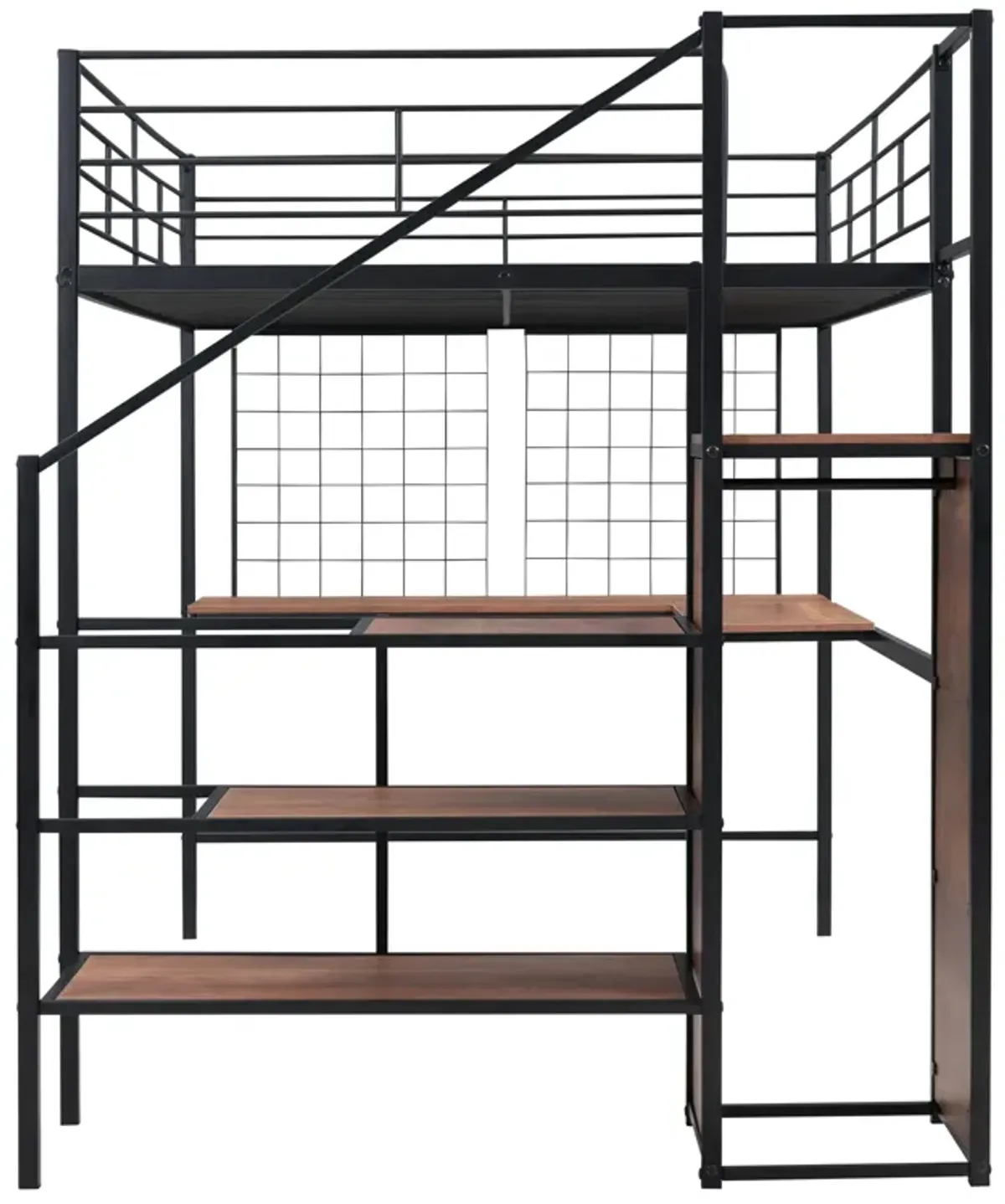 Merax  Metal Loft Bed with Desk and Wardrobe