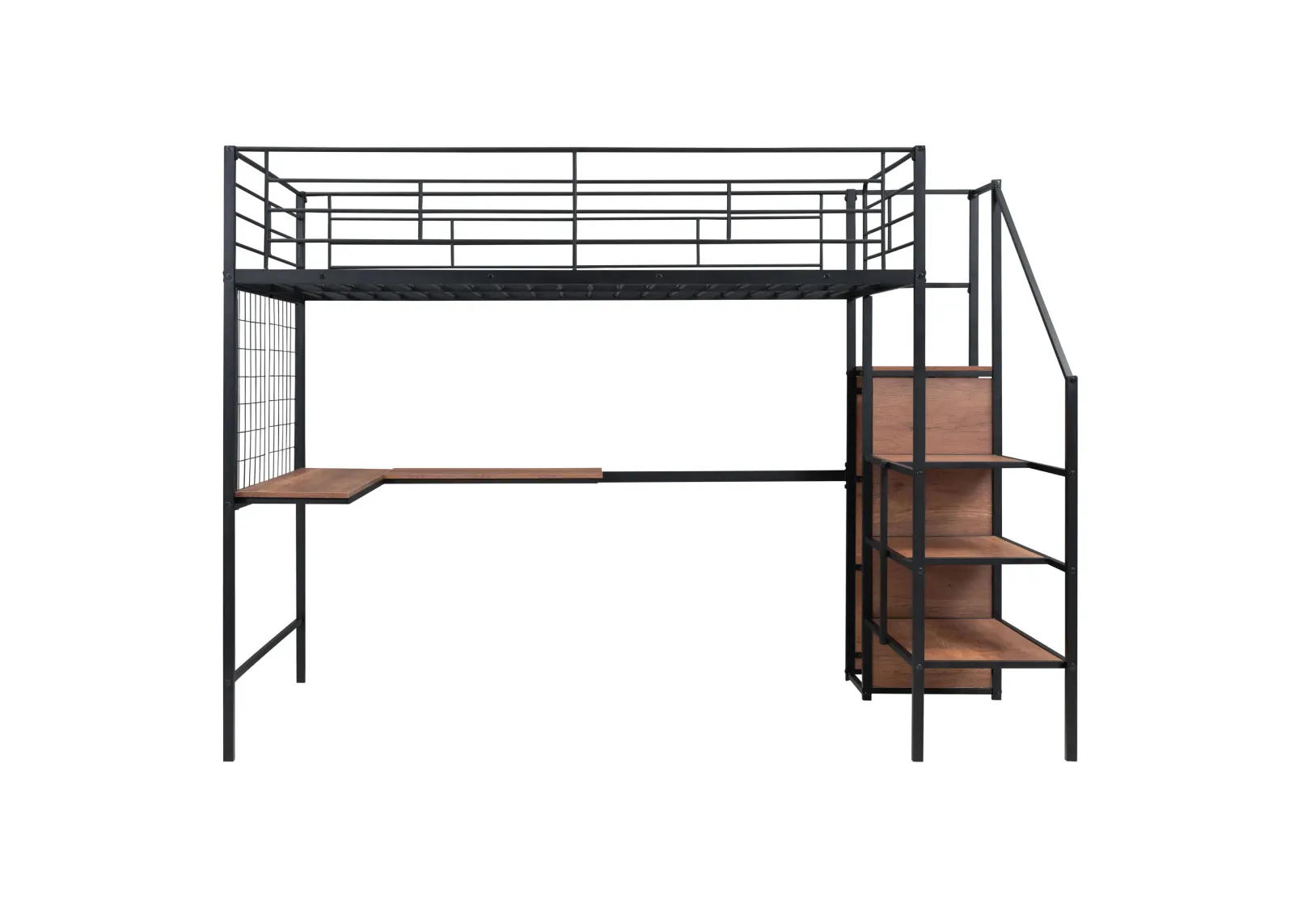 Merax  Metal Loft Bed with Desk and Wardrobe