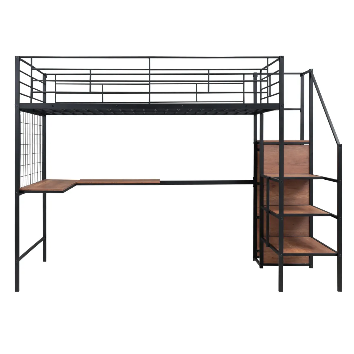 Merax  Metal Loft Bed with Desk and Wardrobe