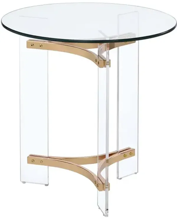 24"" Gold And Clear Glass And Metal Round End Table